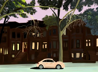 Coche solitario en el bloque, 2025 (arte digital)
