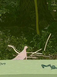 Paloma de luto en el muro de Prospect Park, c.2020-24 (arte digital)