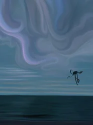 Océano y nube con cometa pulpo (arte digital)