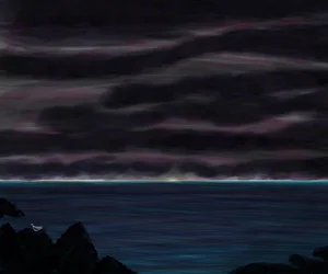 Océano y cielo con pájaro de noche