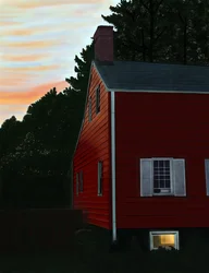Casa Roja en Beaccon, NY, Amanecer (arte digital)