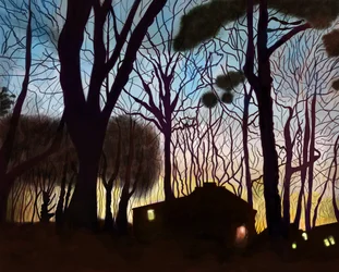 Shops Buildings At Dawn, Brooklyn (arte digital)