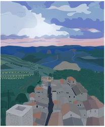 Small Village In Tuscany, 2015 (dibujado a mano en un iPad con un lápiz Apple)