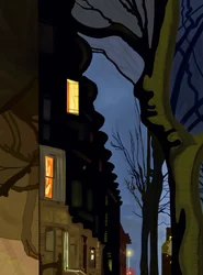 Street and Building Tops at Night (arte digital)
