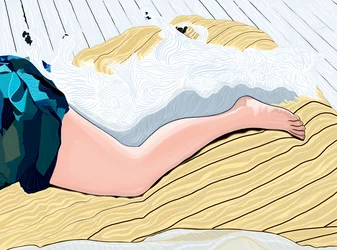 Mujer y perro durmiendo la siesta (arte digital)