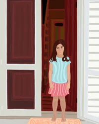 Chica joven en la puerta (arte digital)
