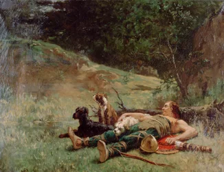 El descanso de un cazador con perros, c. 1842-1896