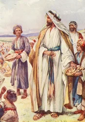 Jesús da de comer a la multitud (litografía en color)