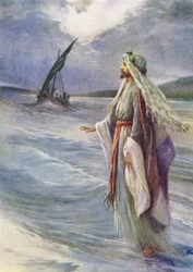 Jesús caminando sobre el mar (litografía en color)
