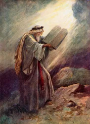 Moisés con las Tablas de Piedra (litografía en color)