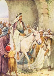 La bienvenida de los niños a Jesús (litografía en color)