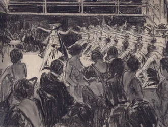 Escena de cabaret (carboncillo sobre cartón preparado)