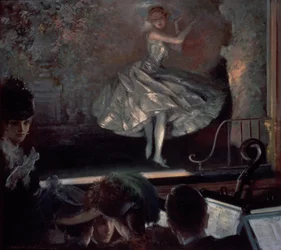 Bailarina de blanco ante las candilejas