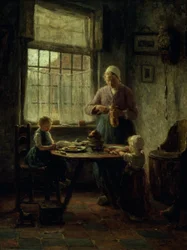 Una comida familiar, c.1890 (óleo sobre lienzo)