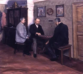 Partida de ajedrez (óleo sobre lienzo)
