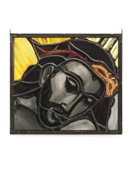 Cabeza de Cristo, estudio para la vidriera de Eton, c. 1952 (vidriera, emplomada y pintada)