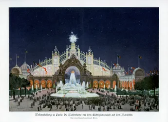 Fuentes en el Palacio de la Electricidad, Champ de Mars, Exposición Mundial de París 1889