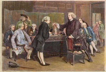 Introducción de Boswell al Club Literario - Doctor Johnson recibiendo a Boswell en la biblioteca - Grabado después de una pintura de Eyre Crowe