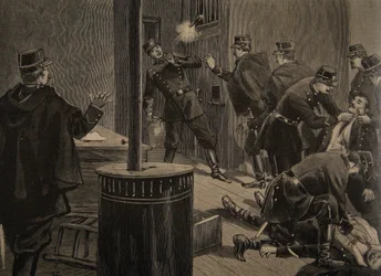 Etievant, el Anarquista Dispara desde la Reja, ilustración de 
