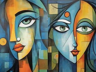 cara de la muchacha hermosa en estilo cubismo، impresiones de arte de la pared, tamaños de impresión de imagen personalizada