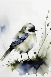 Un pájaro solitario en la pintura de acuarela, decoración de la pared impresiones de arte de interior