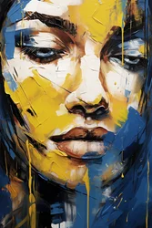 Rostro femenino abstracto, acrílico sobre lienzo, impresión mural bajo demanda