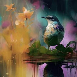 Se vende hermoso cuadro Pájaro sobre lienzo, estilo Claude Monet