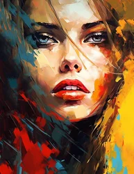 Retrato de mujer pintura al óleo impresionista, hall  room wall decoration idea.