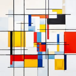 pintura abstracta estilo Piet Mondrian, idea decoración pared salón