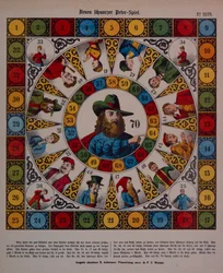 Juego de Schwarzer Peter, o Black Peter, hoja suelta publicada por Ackermann, Wissembourg