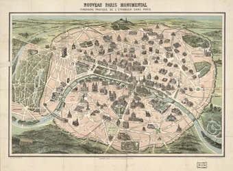 Edificios seleccionados mostrados de forma pictórica. A vista de pájaro. Copia de la LC montada en tela. Disponible también en el sitio web de la Biblioteca del Congreso como imagen rasterizada
