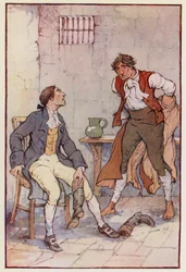 Ilustración de Historia de dos ciudades de Charles Dickens (litografía en color)