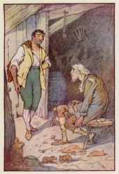 Ilustración de Historia de dos ciudades de Charles Dickens (litografía en color)