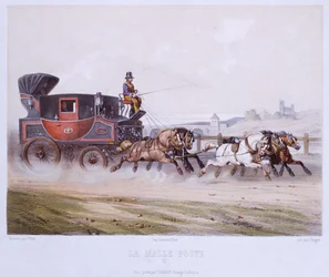 El coche de correos, grabado por Charles Bargue (1826-83)