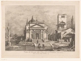 Vista de Il Redentore en Venecia Veduta del Prospeto della Chiesa del S.S.mo Redentore (título sobre el objeto) Vistas de Venecia según los diseños de Canaletto (título de la serie)