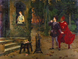 El encuentro con Margarita. Mefisto (Mefistófeles). Ilustración de “Fausto”, Ópera de Charles Gounod (1818 - 1893)