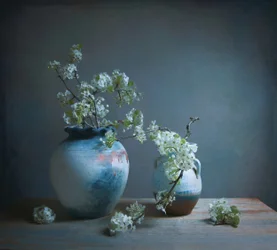 Bodegón con flores blancas