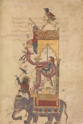 El reloj de elefante, folio de un libro del conocimiento de ingeniosos mecanismos, A.H. 715/A.D. 1315