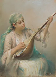 Mujer tocando un laúd