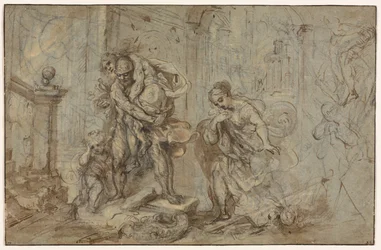 Eneas salvando a Anquises en la caída de Troya, 1587-1588