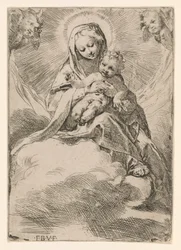 Virgen y niña en las nubes