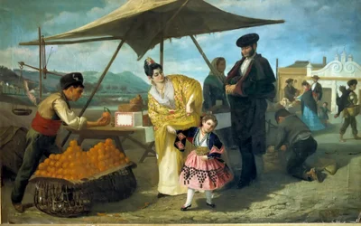 Puesto de naranjas,siglo XIX (pintura al óleo)
