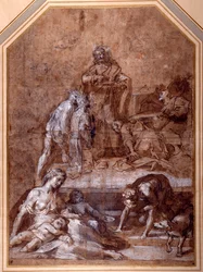 Alegoría religiosa, la recolección del Maná y la Institución de la Eucaristía