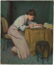 mujer joven, escritura