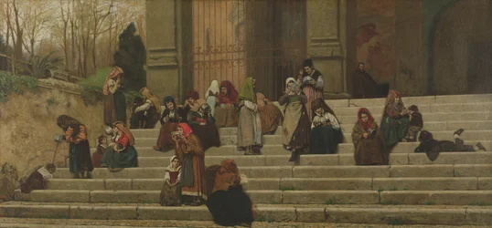 Los pobres en los escalones del Convento de Ara Coeli en Roma, 1872