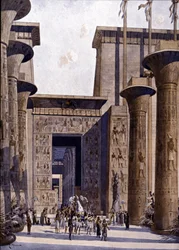 Reconstitución del Templo de Amón. Ilustración de F. Hoffebauer. Siglo XIX.