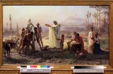 Antigua Grecia: ""Ceremonia en homenaje al dios Hermes"" Pintura de Feodor Andreyevich Bronnikov (1827-1902) 1874 Dim. 70x123 cm Galería Estatal Tretyakov Moscú