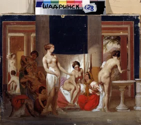 El baño de mujeres en Pompeya (Italia) (El baño de mujeres en Pompeya). Pintura de Feodor Andreyevich Bronnikov (1827-1902). Óleo sobre tela