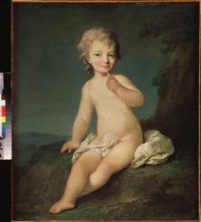 Niña pequeña desnuda. Pintura de Fiódor Stepánovich Rokótov (1735-1808), óleo sobre lienzo, hacia 1780. Arte ruso