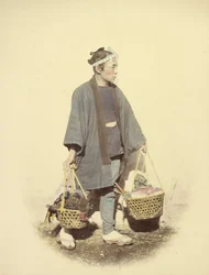 Cocinera japonesa, volviendo del mercado